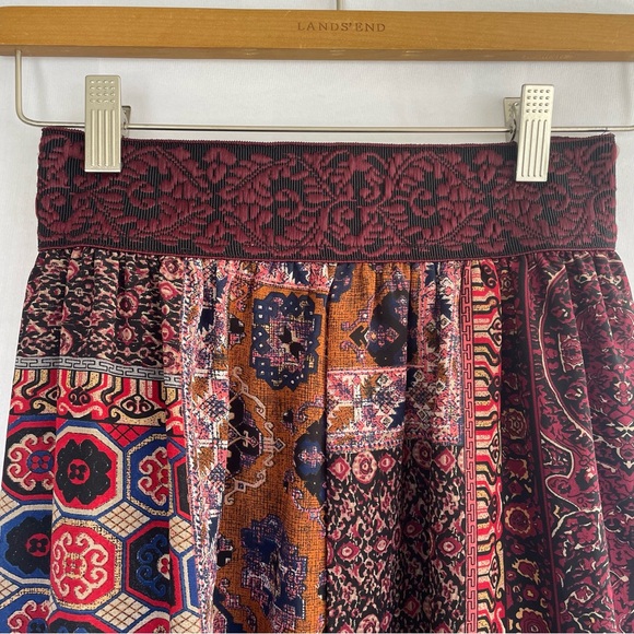 Miss Me High Low Skirt Burgundy Vintage Tapestry Pattern elastic Waistband S - Picture 3 of 10